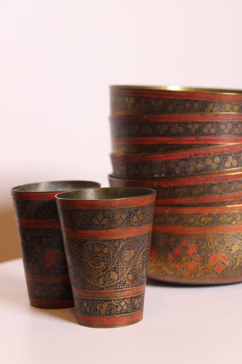 Vintage Brass and Enamel Bowl Set