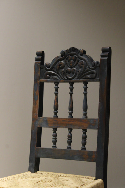 Antique Spanish Colonial Carved Rush Seat Chair (4)