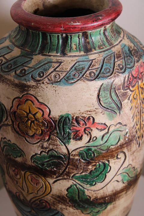 Hand Painted Folk Art Floor Vase