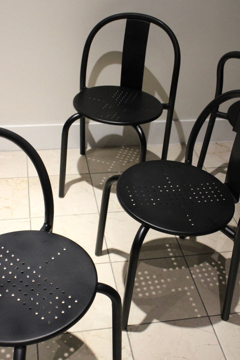 Vintage IKEA Maxmo Dining Chairs | Set of 4 Italian Modern Black Metal Chairs