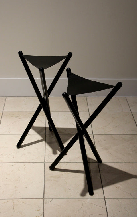 Vintage Modernist Metal X-Frame Stands | Pair of Sculptural Black Metal Pedestals
