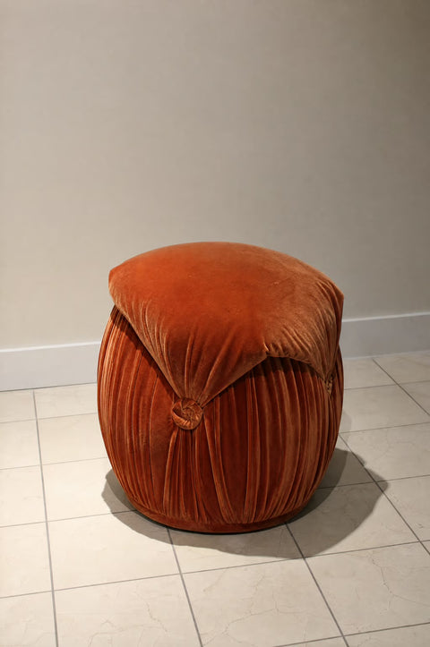 Vintage Newly Reupholstered Mohair Tiered Pouf Footstools