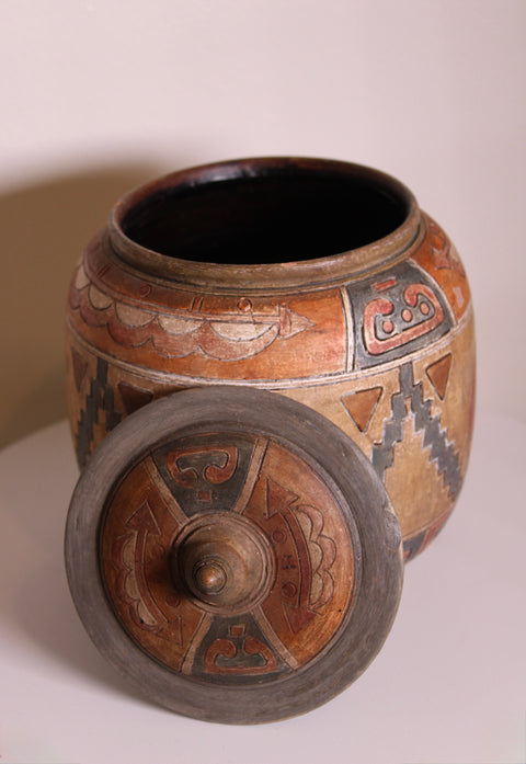 Carved Geometric Lidded Jar