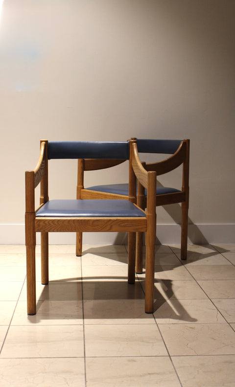 Vintage Postmodern Oak Armchairs | Sculptural Barrel Back Dining Chairs | Pair
