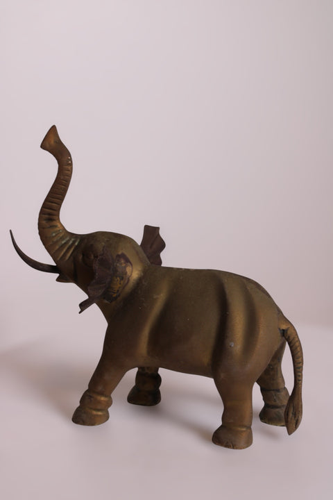 Vintage Brass Elephant Figure with Raised Trunk