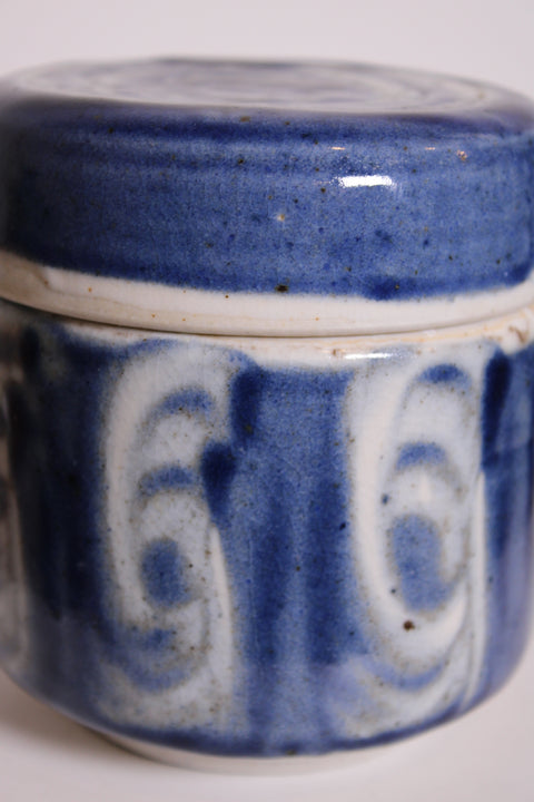 Blue and White Studio Pottery Lidded Jar