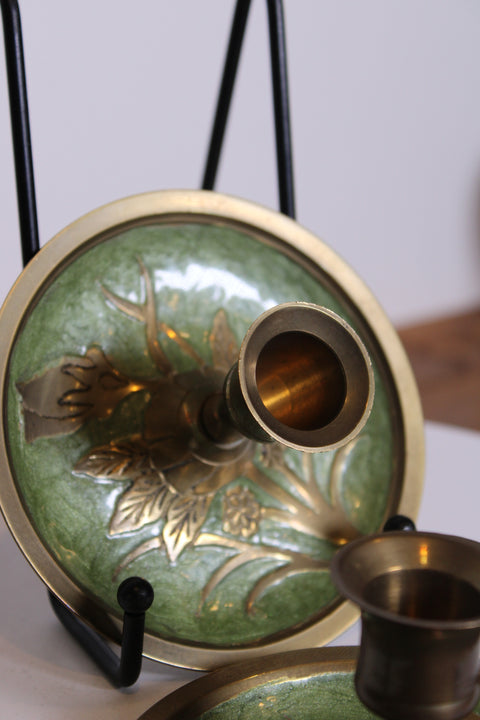 Pair of Green Brass Art Nouveau Candlesticks