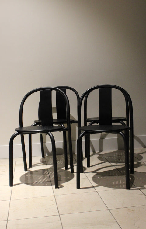 Vintage IKEA Maxmo Dining Chairs | Set of 4 Italian Modern Black Metal Chairs