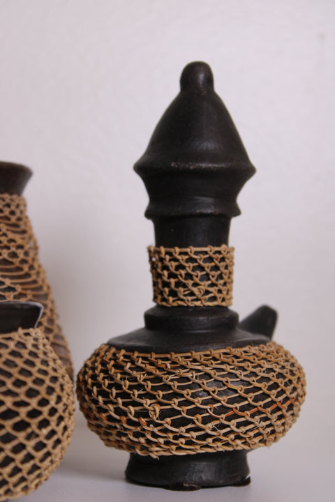 Pair Woven Wrapped Wood Vessels