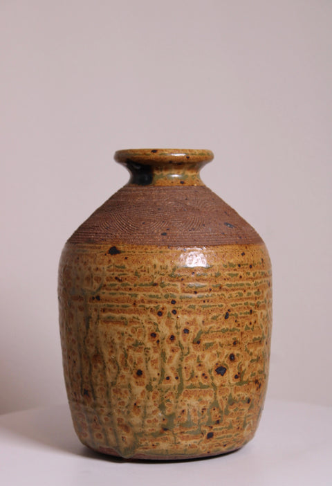 Yellow Green Textured Studio Pottery Vase