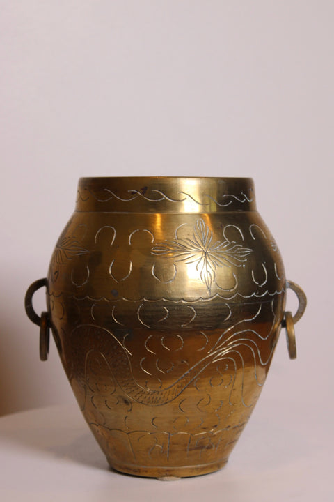 Etched Brass Handled Cachepot