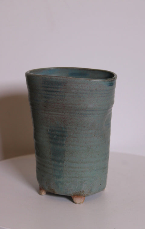 Signed Studio Pottery Footed Vase | Handmade Ceramic Planter