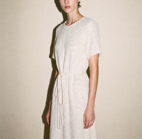 Vintage Cream Textured Tie-Front Dress — product detail