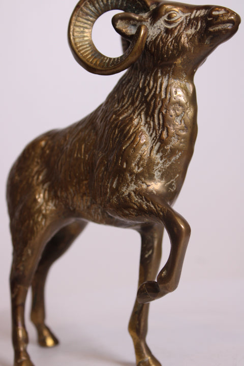 Vintage Solid Brass Ram Statue | Mid Century Animal Figurine