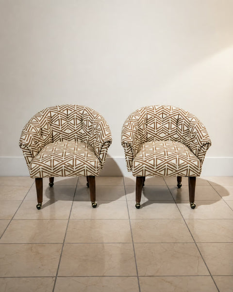 Patterned Pair Vintage Tufted Chairs