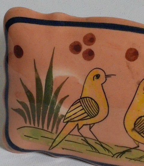 Vintage Hand Painted Mexican Bird Motif Ceramic Planter Jardiniere Cachepot