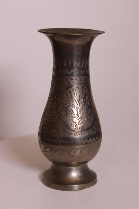 Indian Etched Brass Floral Vase