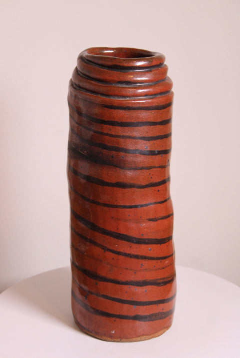 Rust Striped Cylinder Studio Pottery Vase