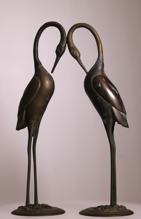 Vintage Mid-Century Brass Crane Sculpture Pair