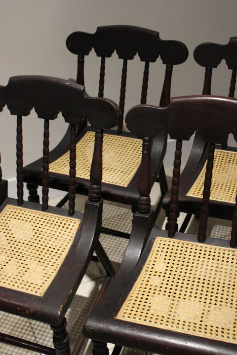 Set of Four Antique Ladder Back Rush Seat Dining Chairs | Early 20th Century