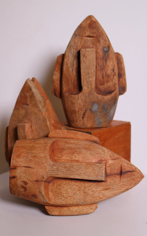 Set of Three Carved Wood Abstract Figures