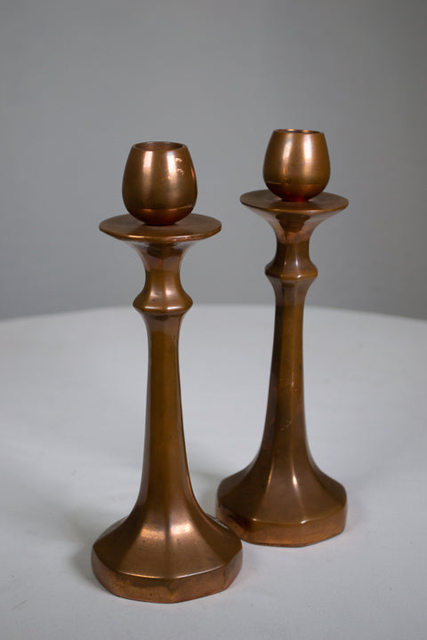 Brass Copper French Finished Candlesticks (Pair)(Vintage)