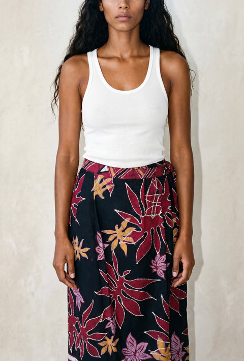 Vintage Black Floral Wrap Midi Skirt