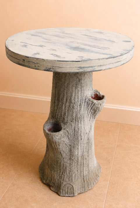 Vintage Faux Bois Tree Stump Side Table