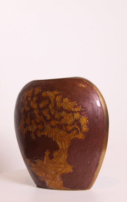 Copper Tree Scene Decorative Vase