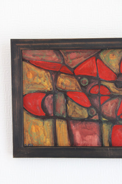 Vintage Mid Century Abstract Oil Painting Signed G. Per | Original Modernist Wall Art