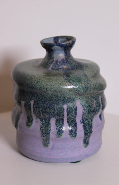 Signed Ramirez Lavender Drip Glaze Studio Pottery Bottle Vase