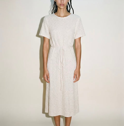 Vintage Cream Textured Tie-Front Dress — product detail