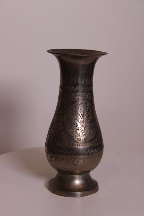 Indian Etched Brass Floral Vase