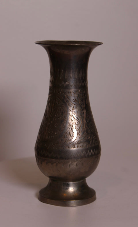 Indian Etched Brass Floral Vase