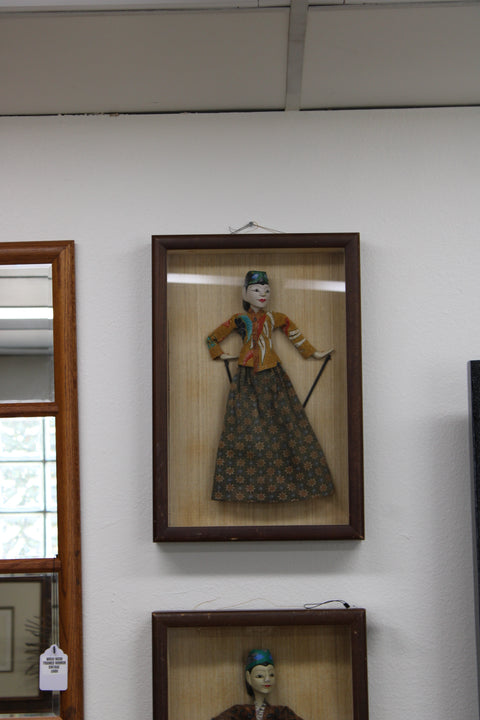 Framed Javanese Wayang Puppet Textile Art