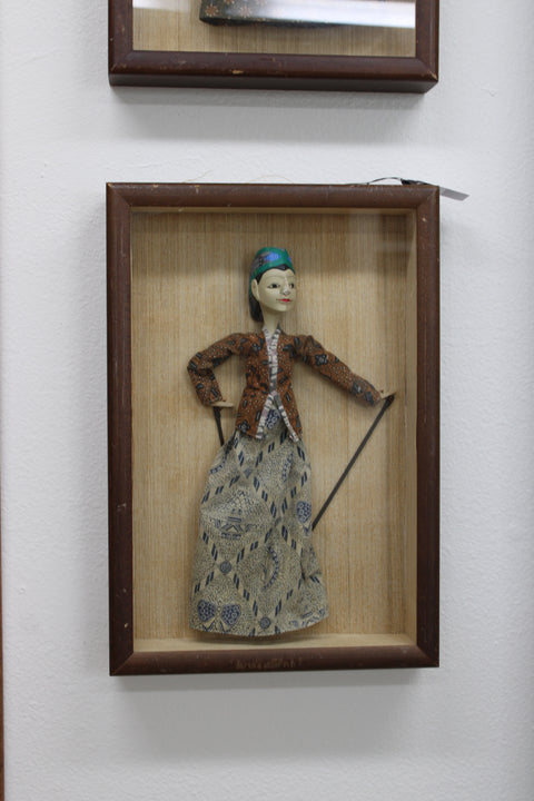Framed Javanese Wayang Puppet Textile Art