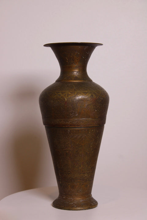 Antique Etched Brass Urn Vase
