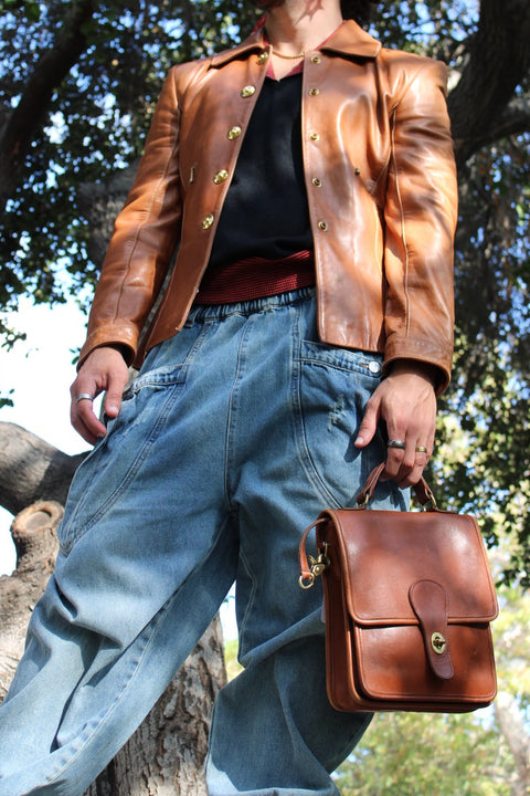 Vintage Cognac Leather Western Escada Concho Jacket