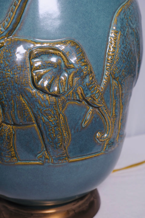 Vintage Turquoise Glaze Elephant Extra Large Table Lamp