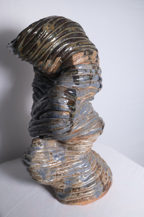 Vintage Enigmatic Blue/Brown Coil Vase