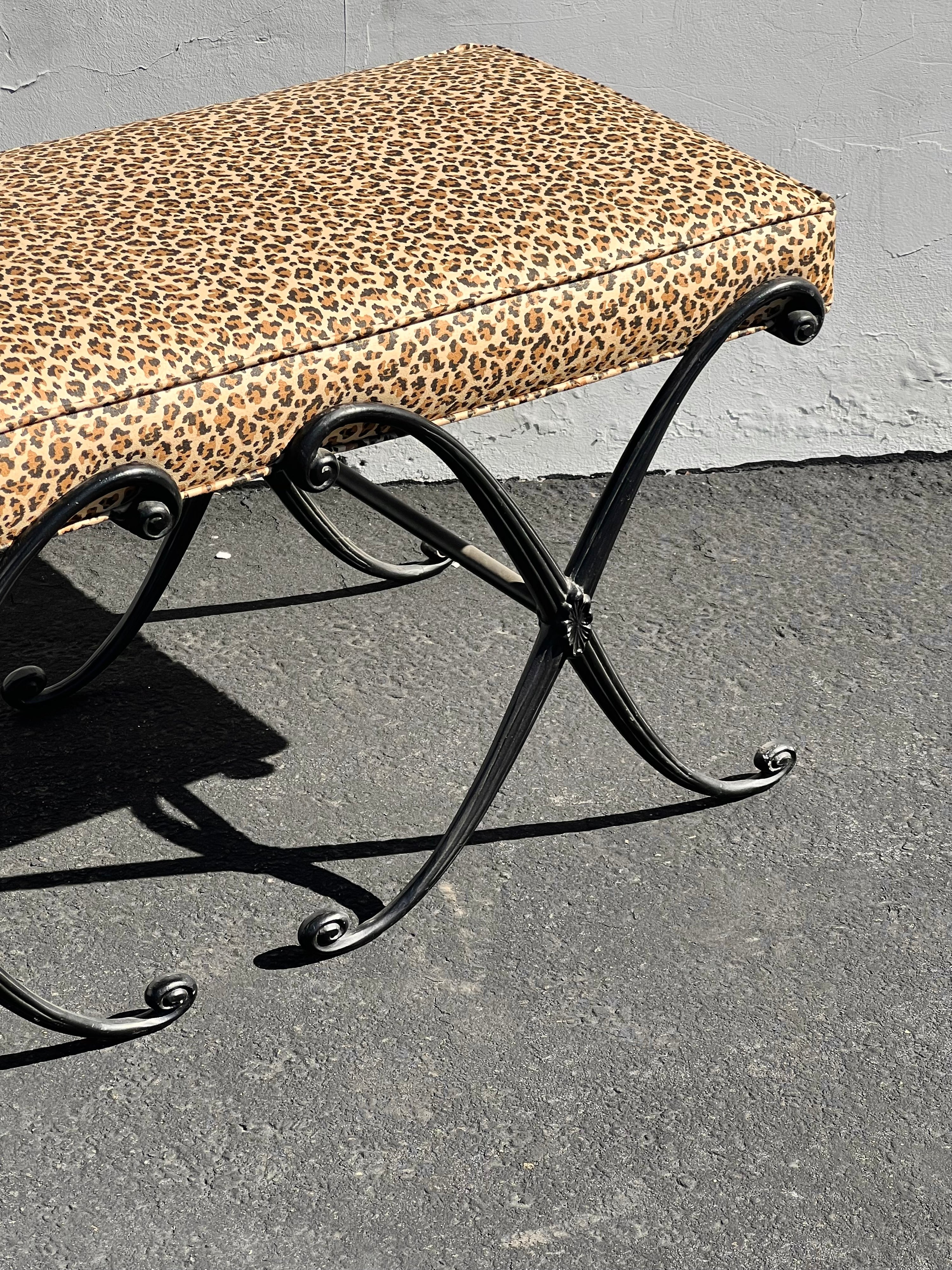 Cheetah Print Wrought Iron Bench (Vintage)