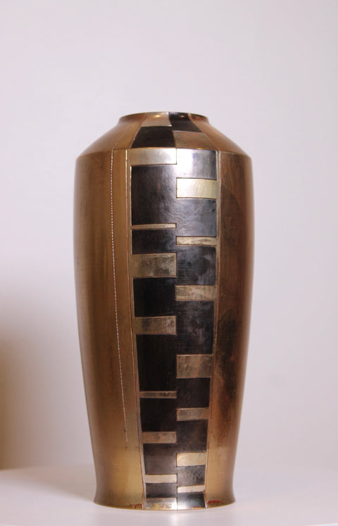 Modernist Brass Inlay Vase