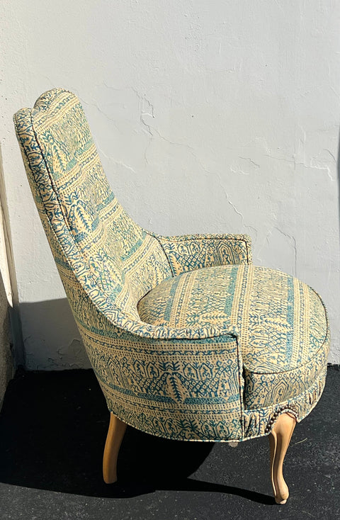 Vintage Pair of 1970s Mid-Century Regency Batik Fabric Chairs