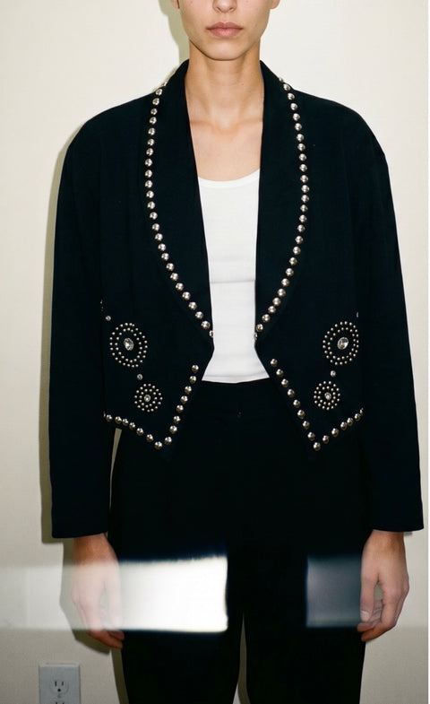 Vintage Black Studded Cropped Jacket