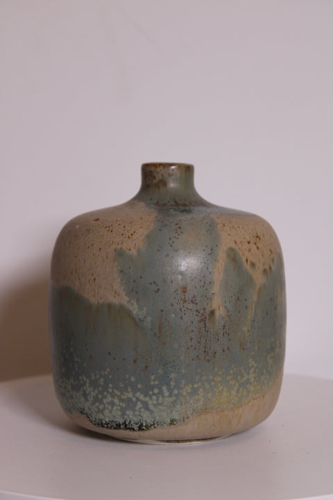 Signed Crystalline Blue-Green Studio Pottery Bottle Vase