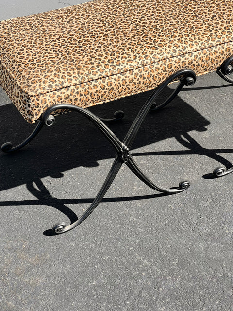 Cheetah Print Wrought Iron Bench