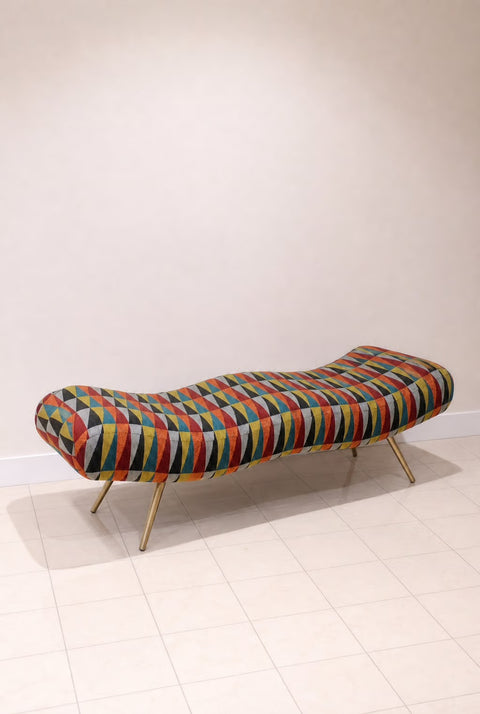 Vintage 1980s Postmodern Wave Bench – Colorful Sculptural Upholstered Bench