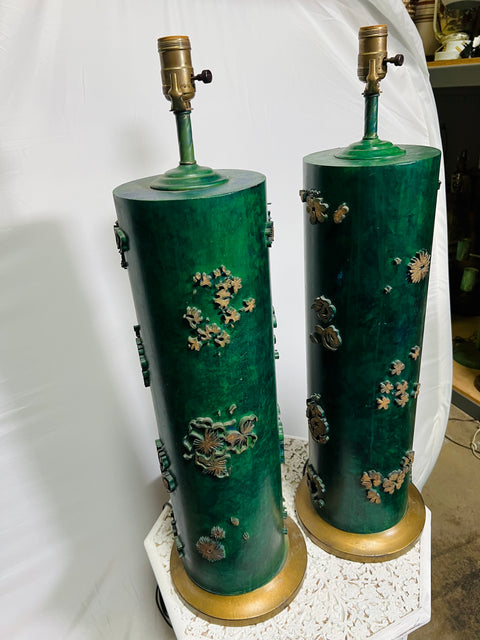 Teal antique wall paper roller lamps