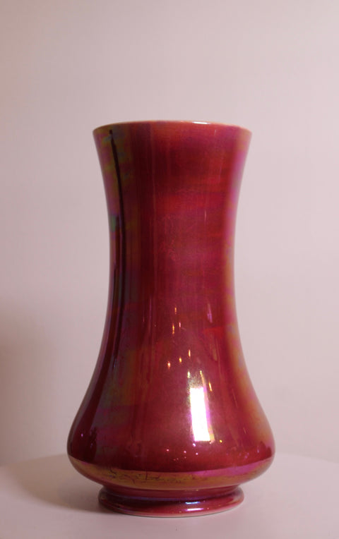 Iridescent Oxblood Art Pottery Vase