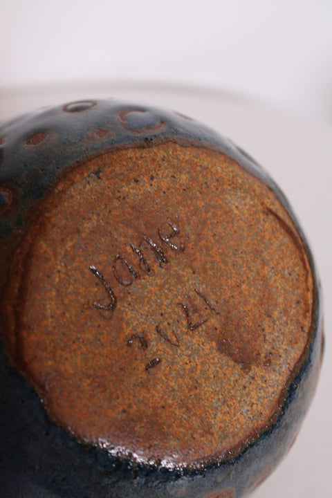 Blue Orange Ring Studio Pottery Bowl